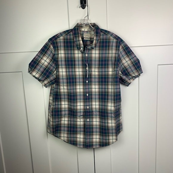 NWT J Crew Men’s Button Front Short Sleeve Shirt Green Plaid S M L - Picture 2 of 5